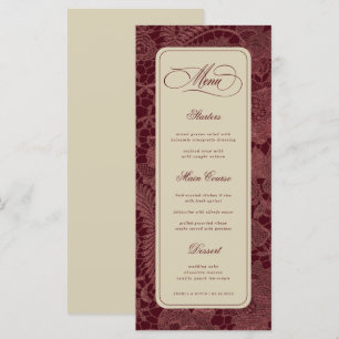 Ivory & Burgundy Lace Old Money Retro Wedding Menu