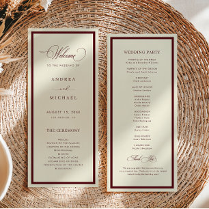Ivory Burgundy Retro Vintage Old Money Wedding Programme