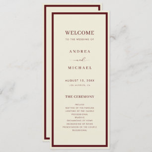 Ivory & Burgundy Retro Vintage Old Money Wedding Programme