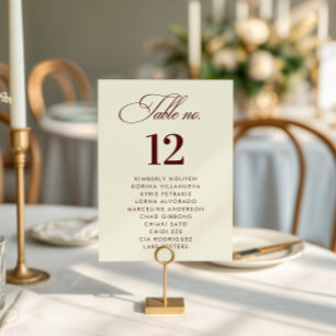 Ivory Burgundy Seating Chart Names Wedding Sign Table Number