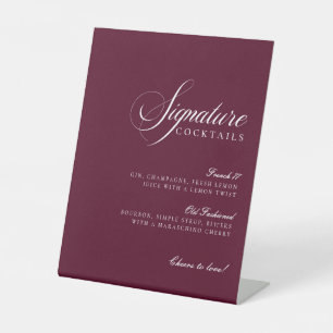 Ivory Burgundy Signature Drinks Wedding Sign