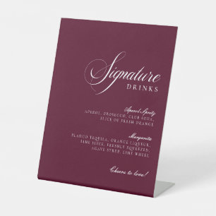 Ivory Burgundy Signature Drinks Wedding Sign