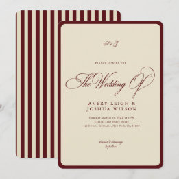 Ivory & Burgundy Stripes Border Retro Wedding Invitation