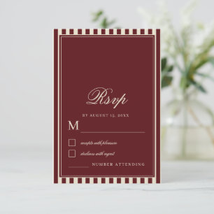 Ivory & Burgundy Stripes Border Retro Wedding RSVP Card