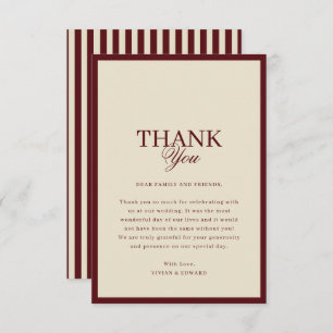 Ivory & Burgundy Stripes Border Retro Wedding Thank You Card