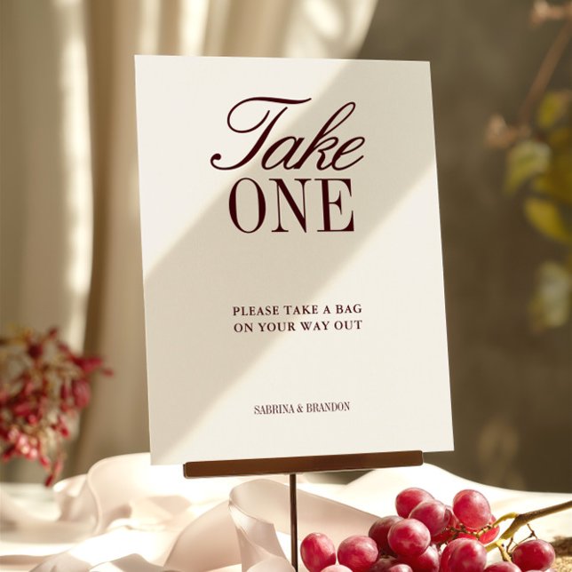Ivory & Burgundy Take One Wedding Favour Sign (Ivory & Burgundy Take One Wedding Favor Sign)