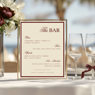 Ivory & Burgundy The Wedding Bar Drink Menu Sign