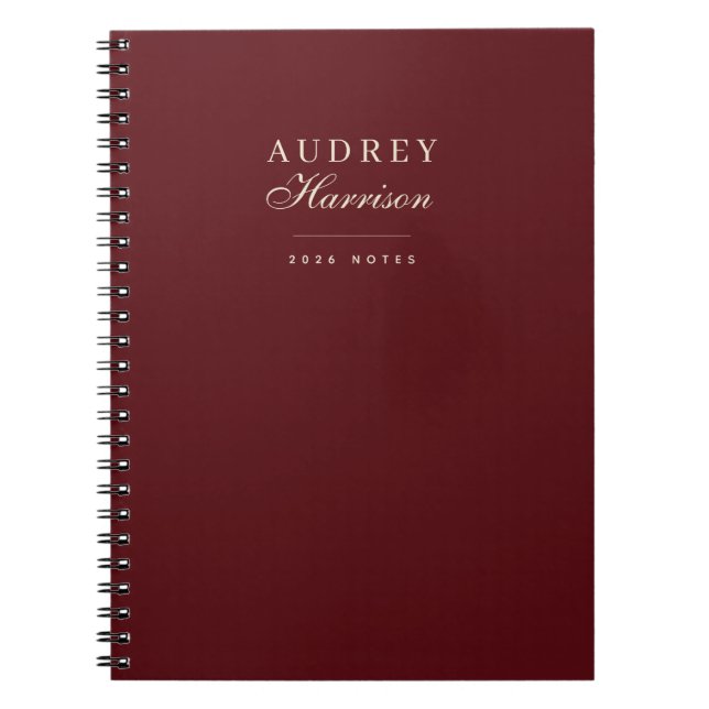 Ivory & Burgundy Vintage Name 2026 Notes Notebook (Front)