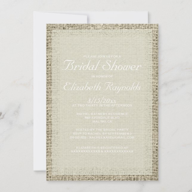 Ivory Burlap Bridal Shower Invitations (Front)
