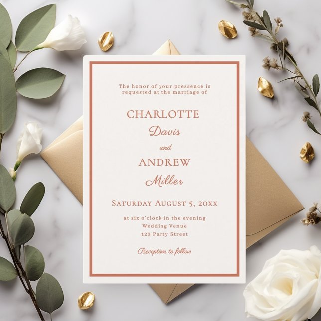 Ivory burnt orange elegant minimalist wedding invitation (Creator Uploaded)