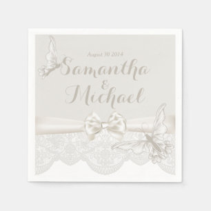 Ivory Butterflies and Lace Napkin