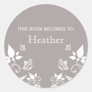 Ivory Butterfly Floral Bookplate Stickers