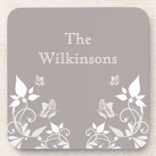 Ivory Butterfly Floral Coaster Set