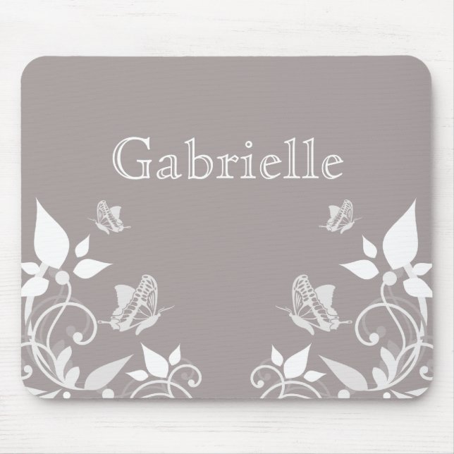 Ivory Butterfly Floral Mousepad (Front)