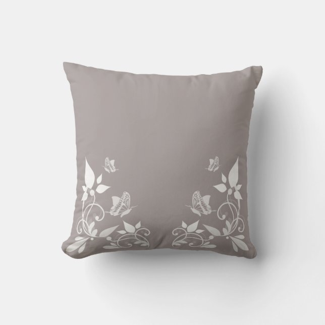 Ivory Butterfly Floral Pillow (Front)
