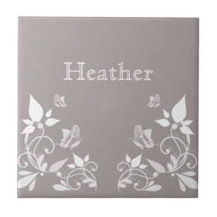 Ivory Butterfly Floral Tile