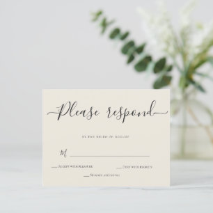 Ivory Calligraphy Wedding RSVP Card Postcard
