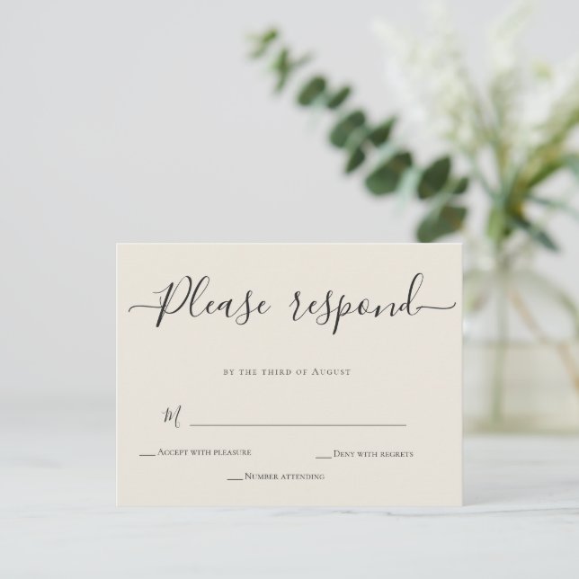 Ivory Calligraphy Wedding RSVP Card Postcard (Standing Front)
