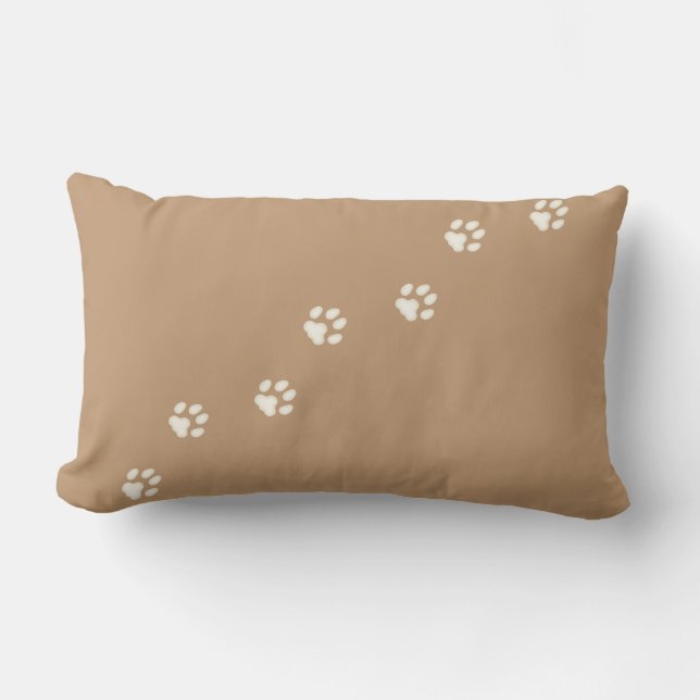 Ivory Cat Paw Prints Feline Tracks Brown Lumbar Cushion (Front)