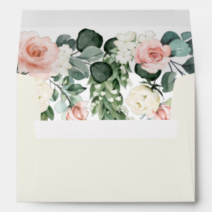 Ivory Champagne Floral Rose Watercolor Wedding Envelope