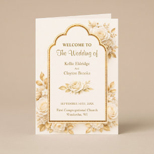 Ivory & Champagne Floral Wedding Folded Programme