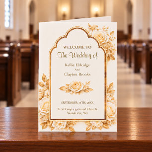 Ivory & Champagne Floral Wedding Folded Programme