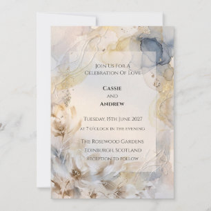 Ivory Champagne Gold Fleck Watercolor Wedding Invitation