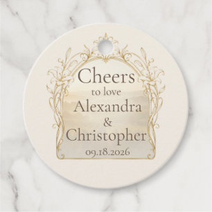 Ivory Champagne Lily Wedding Bottle Favour Tag