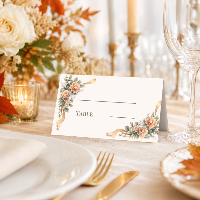 Ivory champagne orange florals place card (Creator Uploaded)