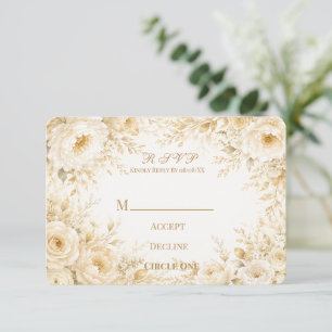 Ivory Champagne Pearl Floral Wedding RSVP Card