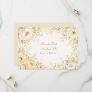 Ivory Champagne Pearl Floral Wedding Save The Date