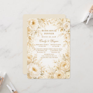 Ivory Champagne Pearl Florals Rehearsal Dinner Invitation