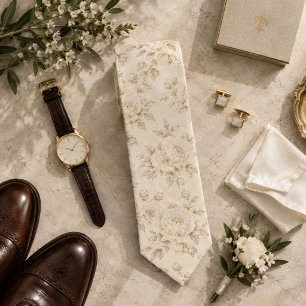 Ivory Champagne Peony Heritage Floral Tie