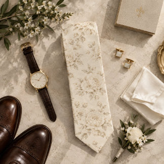 Ivory Champagne Peony Heritage Floral Tie