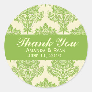 Ivory & Chartreuse Damask Round Wedding Labels