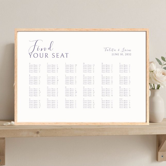 Ivory | Chic Alphabet 120+ Guest Wedding Seating Poster (Creator Uploaded)