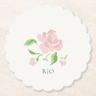 Ivory Chic Blush Floral Wedding Paper Coaster