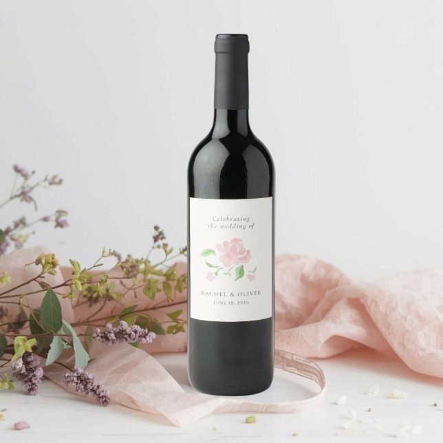 Ivory | Chic Blush Floral Wedding  Wine Label (Creator Uploaded)