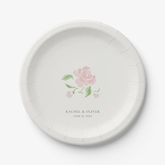 Ivory | Chic Blush Rose Wedding  Paper Plate (Front)