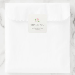 Ivory   Chic Blush Rose Wedding Thank you Square Sticker