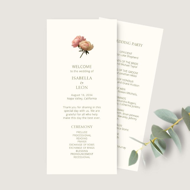 Ivory | Chic Floral Rose Wedding Program Menu (Creator Uploaded)
