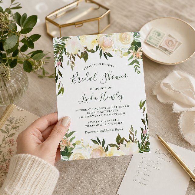 Ivory Chic Garden Greenery Bridal Shower Invitation (Creator Uploaded)