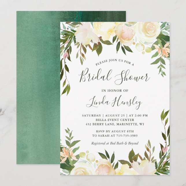 Ivory Chic Garden Greenery Bridal Shower Invitation (Front/Back)