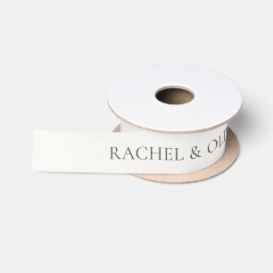 Ivory Chic Minimal Wedding Couple Names Satin Ribbon