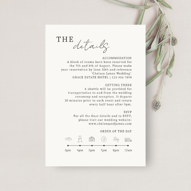 Ivory | Chic Minimalist Wedding Details Icons Enclosure Card (Creator Uploaded)