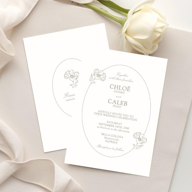 Ivory | Chic Oval Botanical Wedding Invitat Invitation (Creator Uploaded)