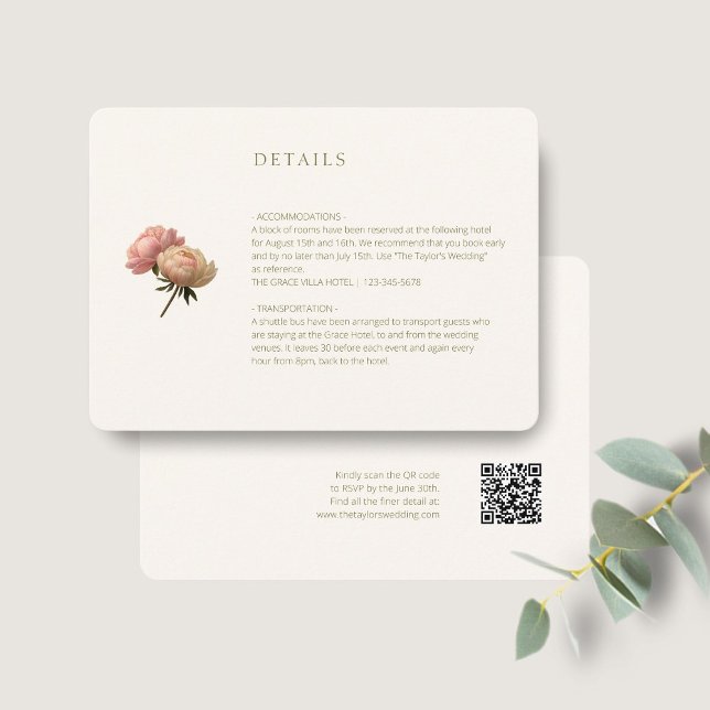 Ivory | Chic Rose Wedding Detail QR Code  Enclosure Card (Creator Uploaded)