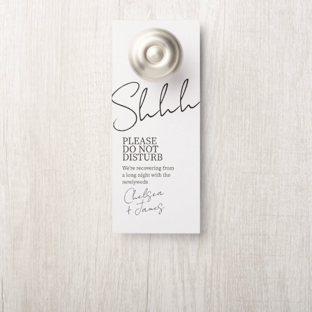 Ivory | Chic Script Minimalist Wedding  Door Hanger (On Knob)