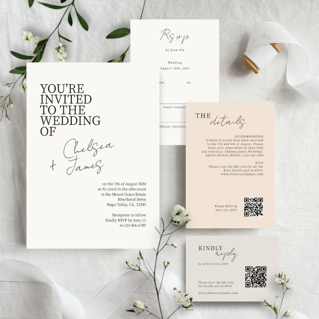 Ivory | Chic Script Minimalist Wedding Invitation (Creator Uploaded)