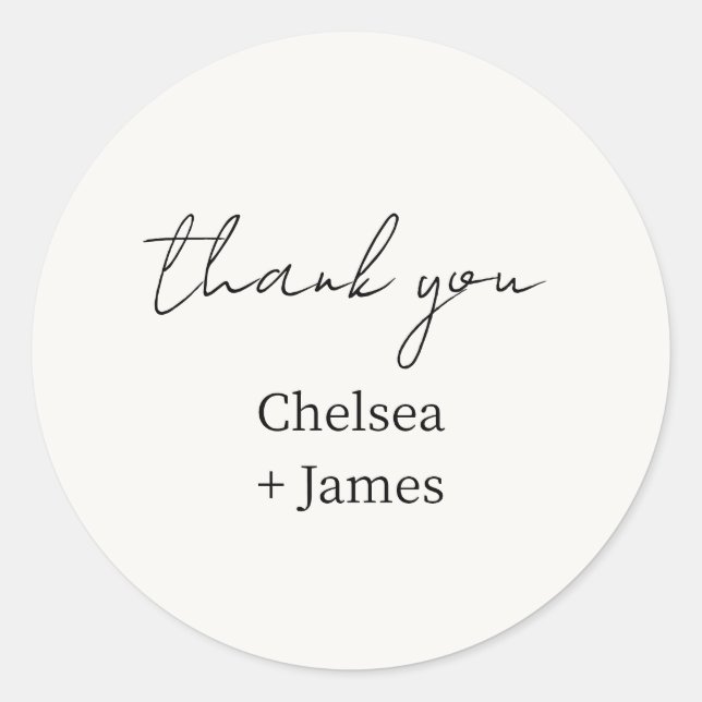 Ivory | Chic Simple Script Thank You Wedding Classic Round Sticker (Front)